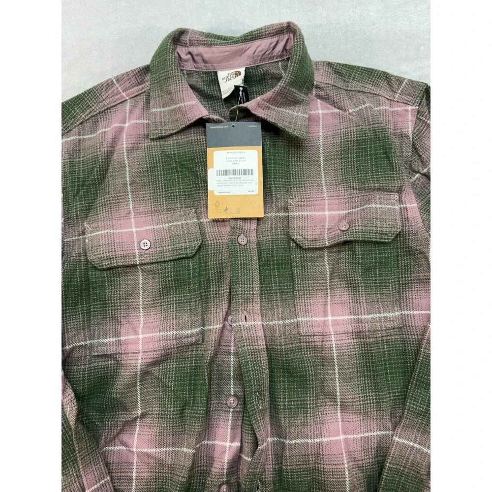 New The North Face Men Arroyo Long sleeve Flannel Shirt Green Purple Size Small